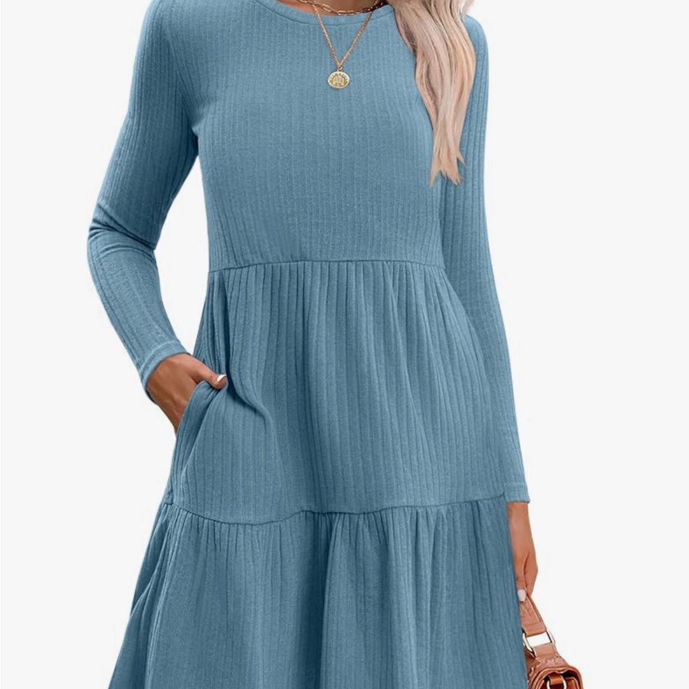 Zeagoo Teal Long Sleeve Tiered Dress
